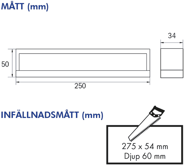 Måttskiss Nödbelysningsarmatur InLux