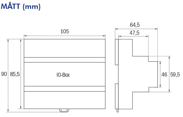 Måttskiss Nödbelysningsarmatur Reläbox Wireless Professional (WLIO32)